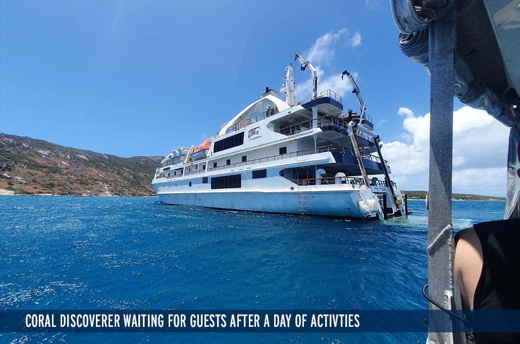 CORAL DISCOVERER WAITING FOR GUESTS AFTER A DAY OF ACTIVITIES